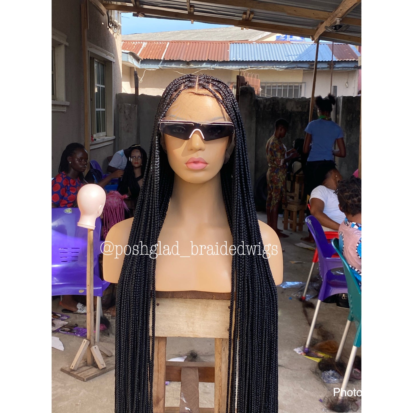 Goddess Knotless Braid Wig, HD Full Lace, Color 1B, Tailbone Length - Daya