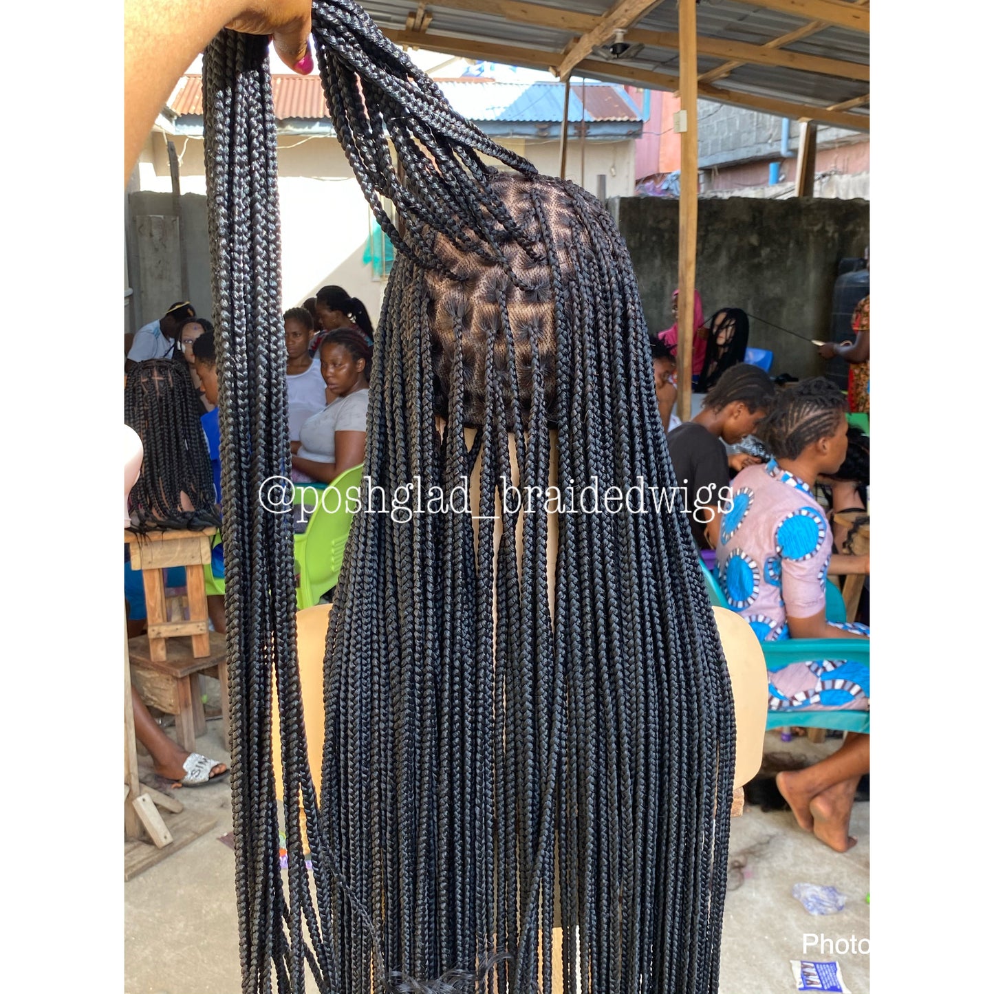 Goddess Knotless Braid Wig, HD Full Lace, Color 1B, Tailbone Length - Daya