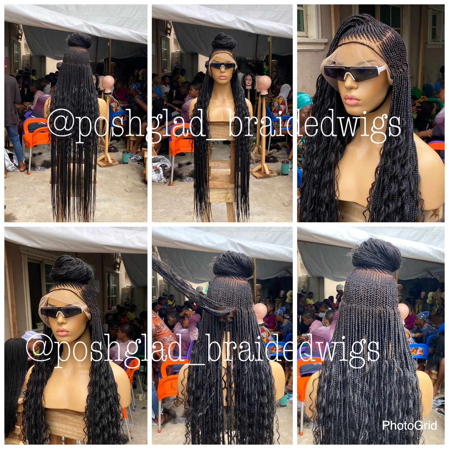 Bohemian Cornrow Braided Wig, Full Lace, Color 1B, Waist Length - Greta