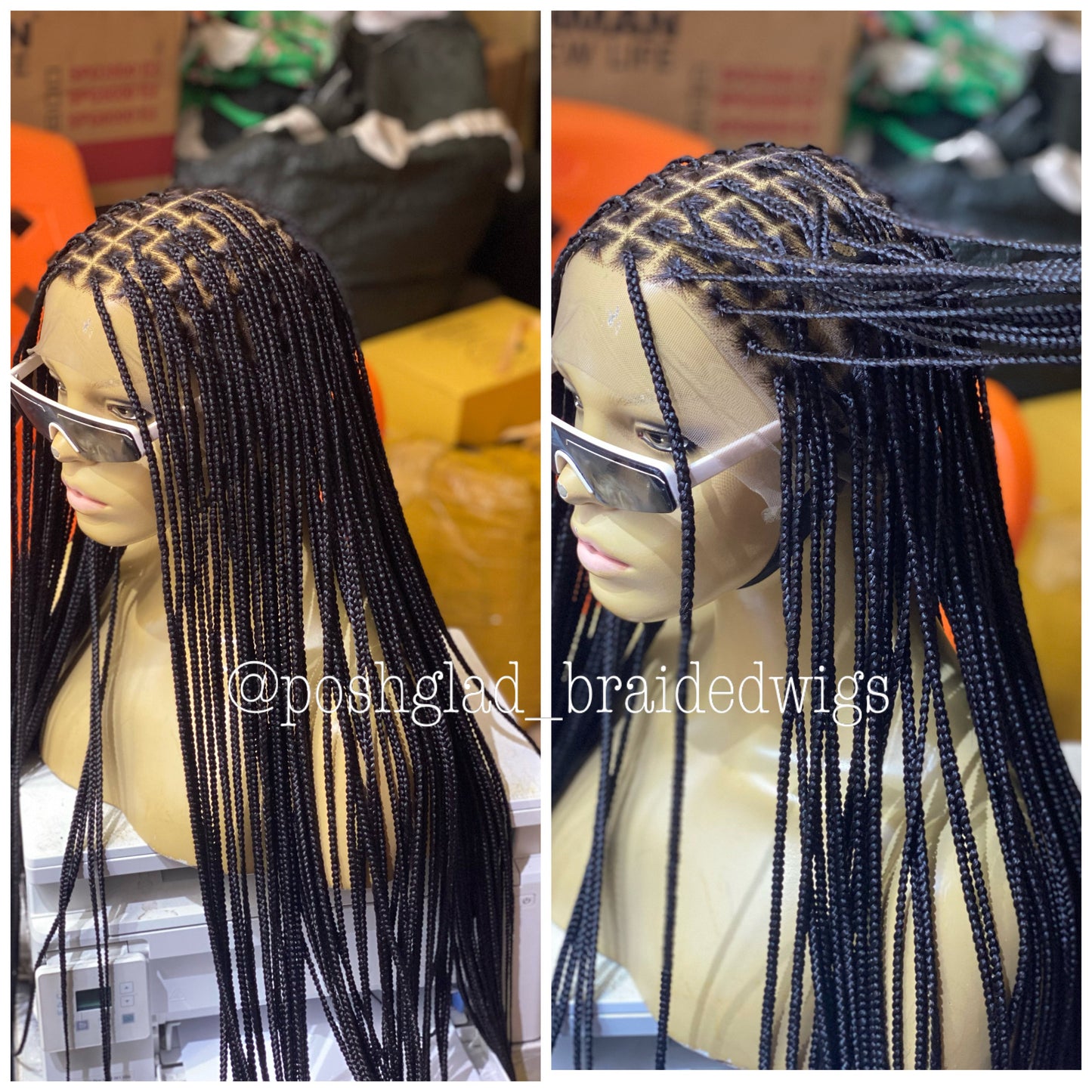 Knotless Braid Wig, Swiss Full Lace, Color 1, Glueless, Small Knots - Patsy