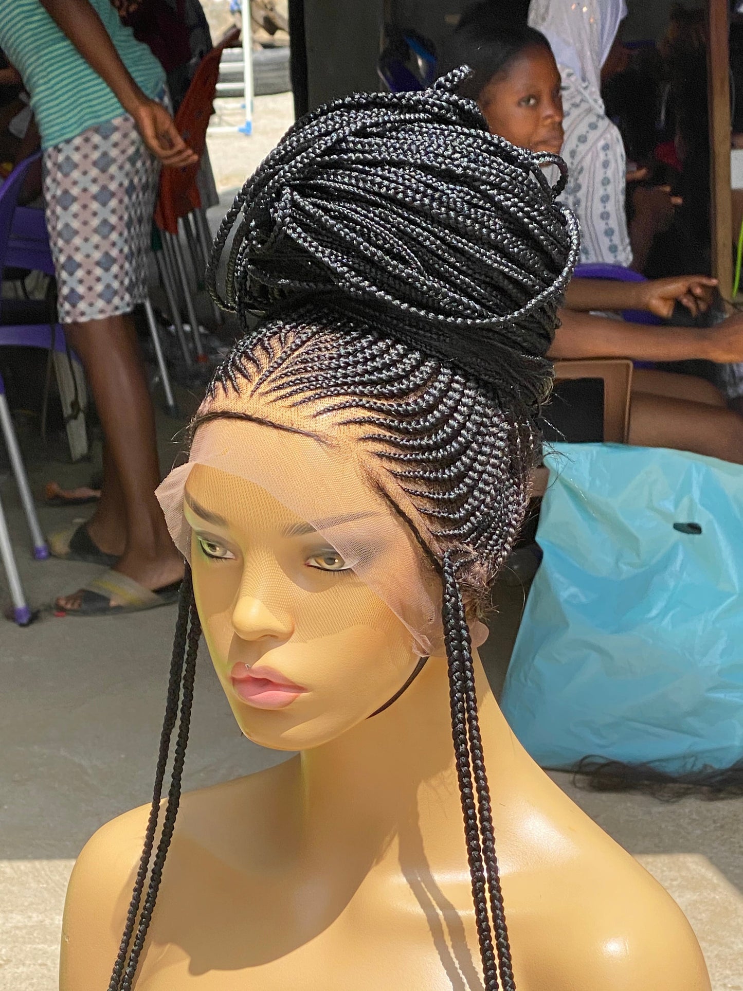 Cornrow Braid Wig "Premium Swiss Full Lace" Waist Length (Myra)