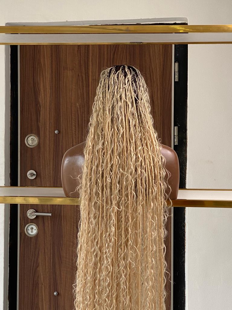 Bohemian Knotless Braid Wig, HD Full Lace, Ankle Length, Blonde, Black Root