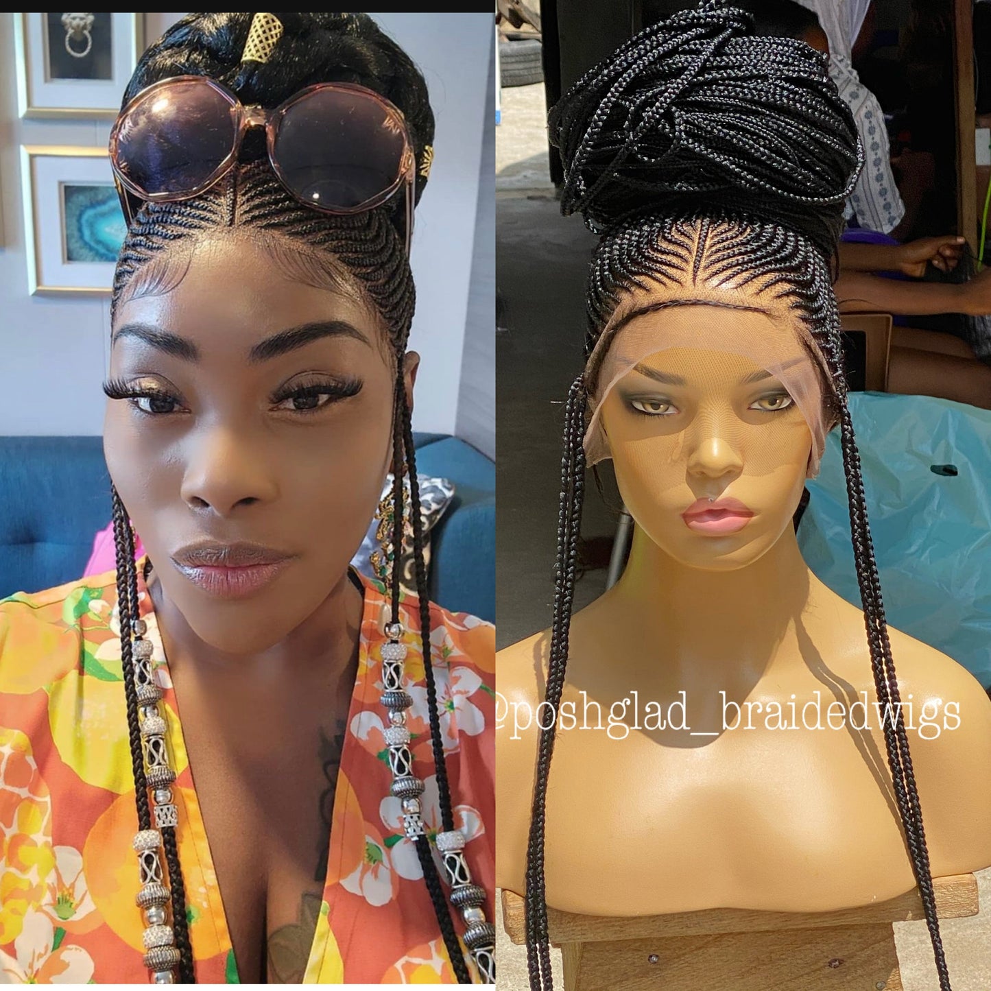 Cornrow Braid Wig "Premium Swiss Full Lace" Waist Length (Myra)