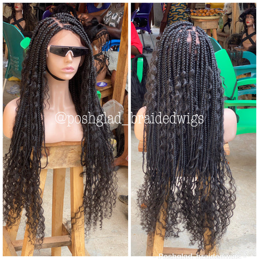 Bohemian Box Braid Wig, Swiss Full Lace, Color 1B, Waist Length - Bailey