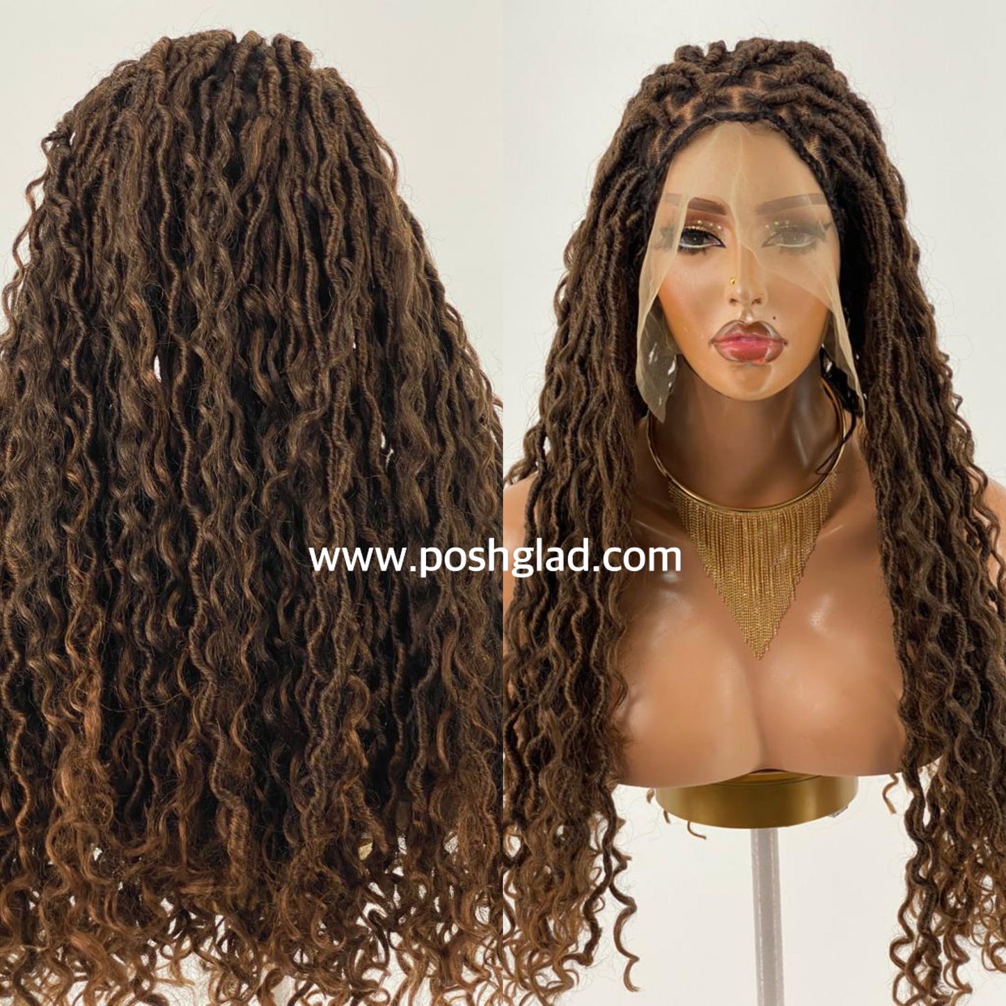 Distressed Locs Wig, Color 1B/27/30, Swiss Full Lace, Midback Length - Ready To Ship