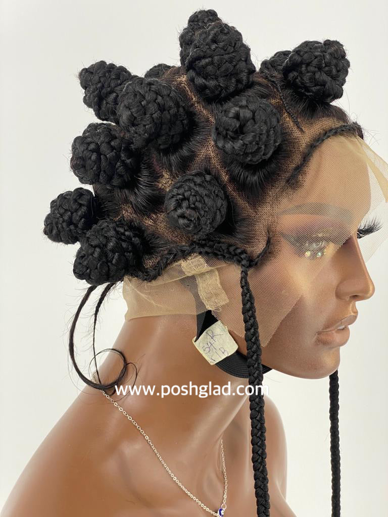 Bantu Knot Wig With Dropping Beads "Swiss Full Lace" Malaika