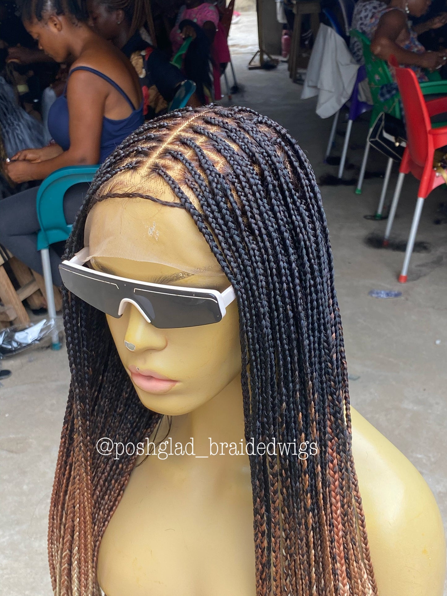 Knotless Braid Wig, Swiss Full Lace, Threetone Color, Waist Length - Gabrielle