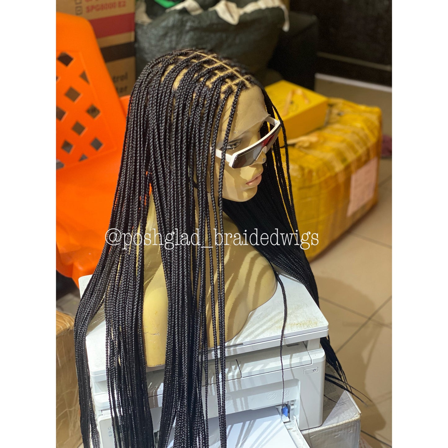 Knotless Braid Wig, Swiss Full Lace, Color 1, Glueless, Small Knots - Patsy