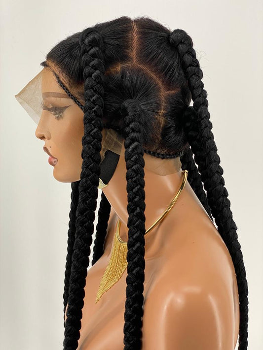 Large Jumbo Knotless Spiral Tip (100% Human Hair Full Lace Base) Color 1B - Jessie