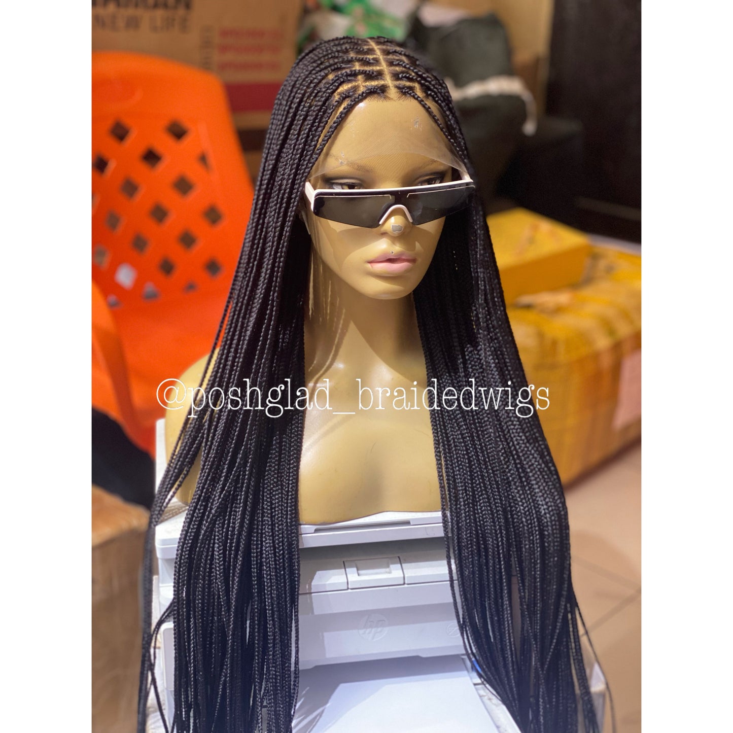 Knotless Braid Wig, Swiss Full Lace, Color 1, Glueless, Small Knots - Patsy