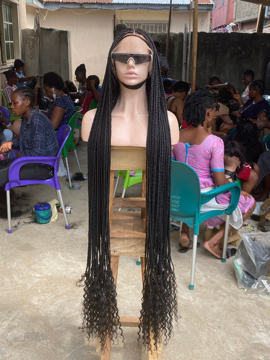 Goddess Knotless Braid Wig, HD Full Lace, Color 1B, Tailbone Length - Daya