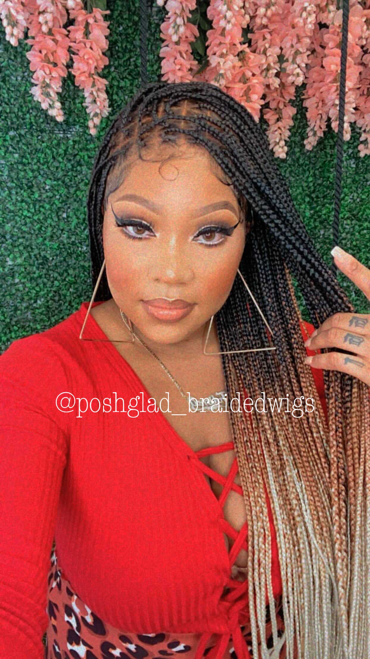 Knotless Braid Wig, Swiss Full Lace, Threetone Color, Waist Length - Gabrielle