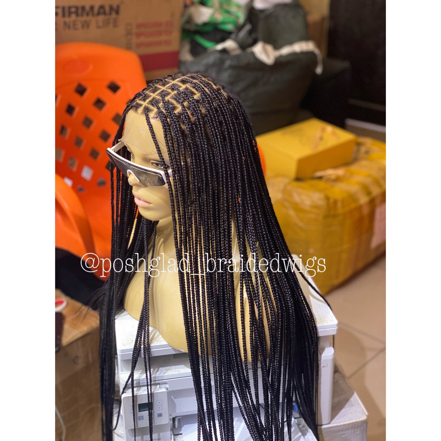 Knotless Braid Wig, Swiss Full Lace, Color 1, Glueless, Small Knots - Patsy