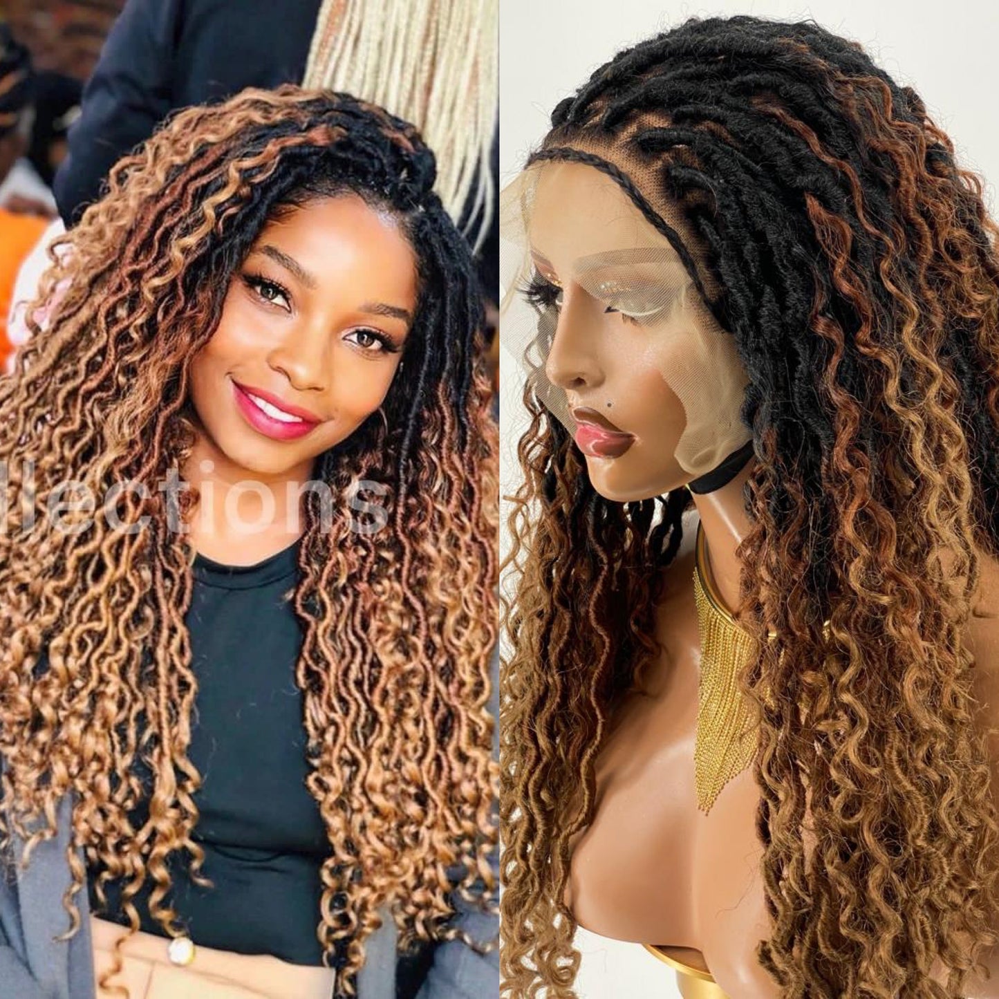 Faux Locs Wig, Full Lace, Color 1B30, Bra strap Length - Ready To Ship