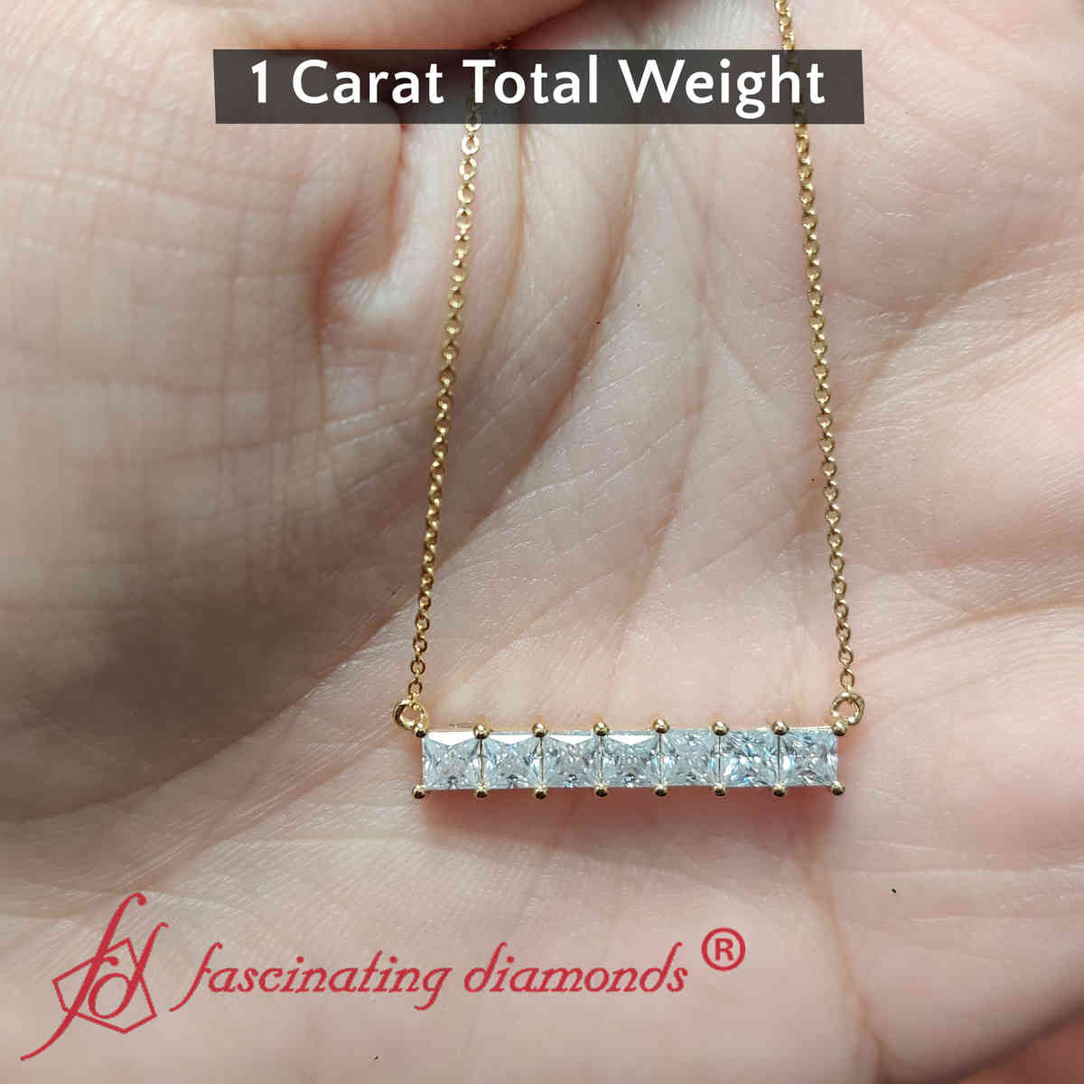 Princess Cut Horizontal Bar Pendant